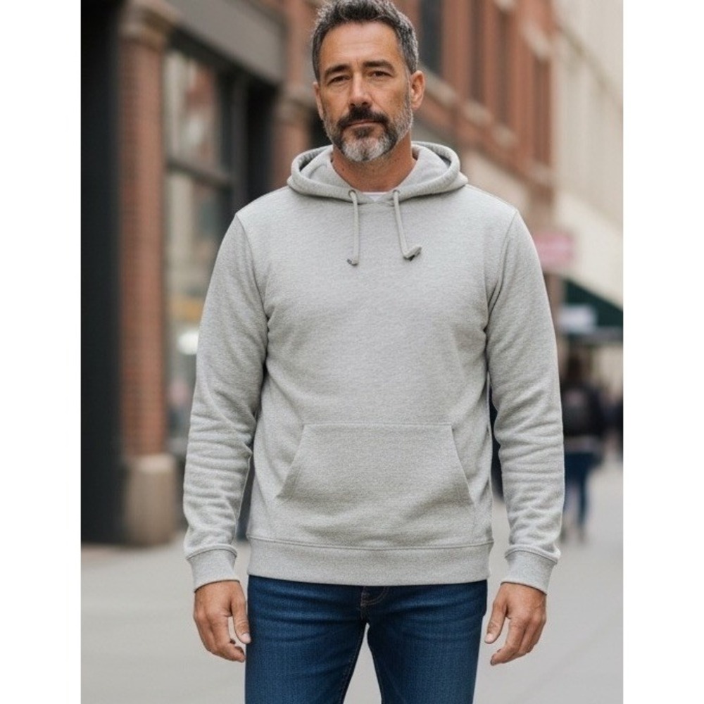 John Varvatos Men's Pullover Hoodie XXL Gray Cotton Blend Knit Long Sleeve EC
